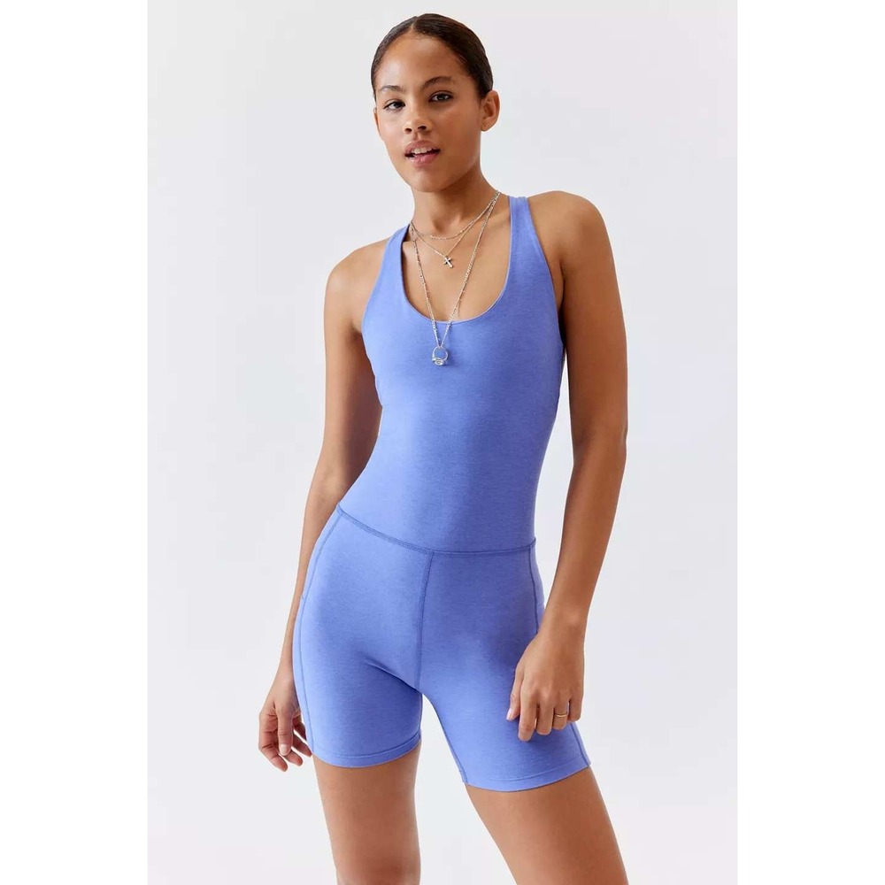 Beyond Yoga Sport Biker Romper Blue Purple Heathered SD6232 Women's Medium